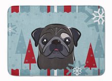 Load image into Gallery viewer, 19 in x 27 in Winter Holiday Black Pug Machine Washable Memory Foam Mat