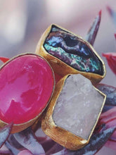 Load image into Gallery viewer, Tara Pearl + Rose Quartz + Pink Banded Onyx Ring