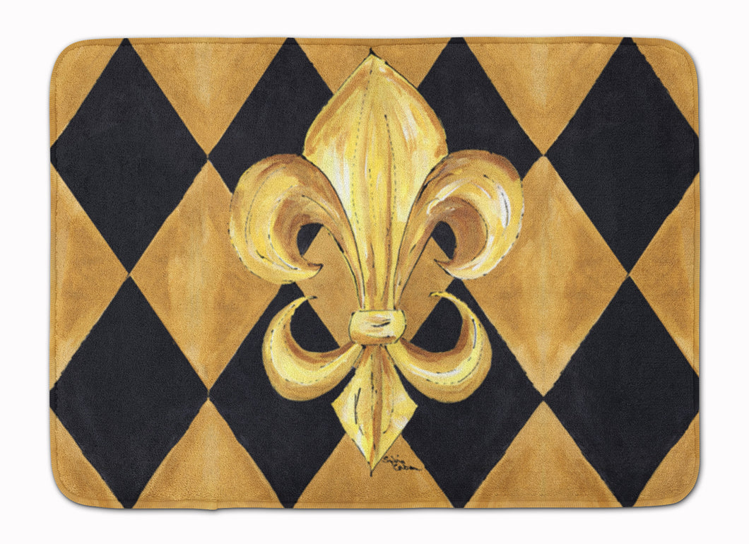 19 in x 27 in Black and Gold Fleur de lis New Orleans Machine Washable Memory Foam Mat