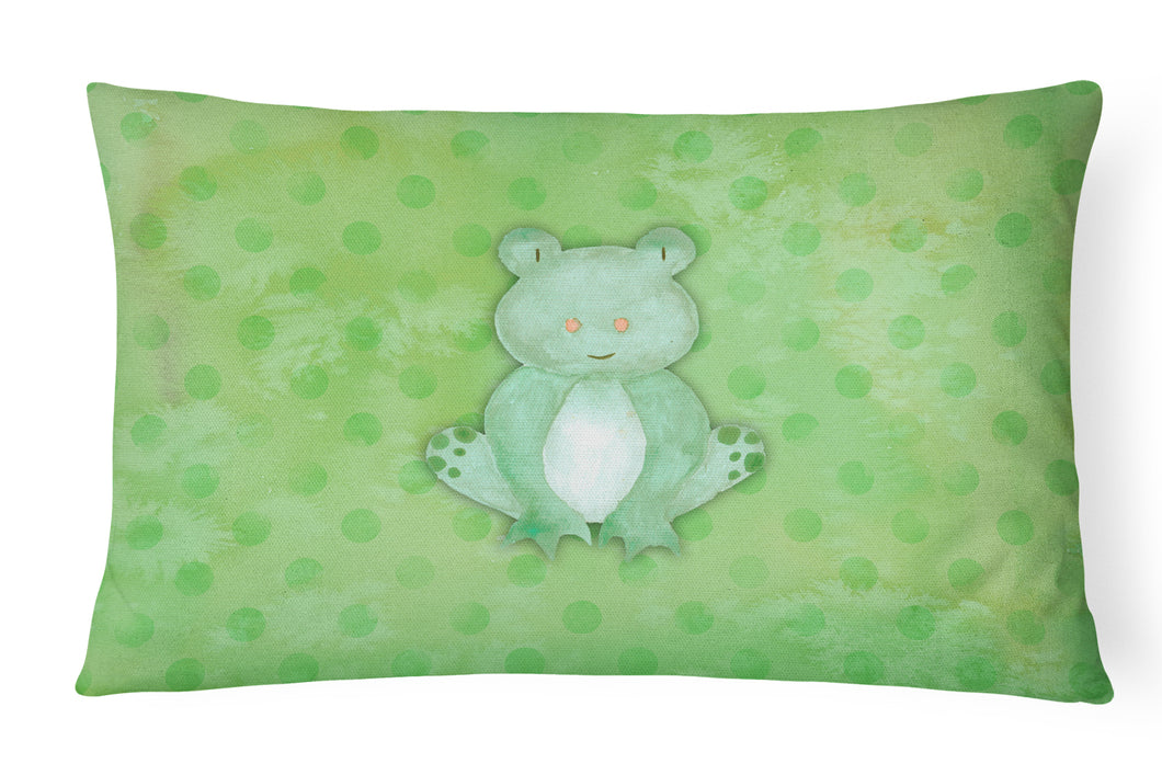 12 in x 16 in  Outdoor Throw Pillow Polkadot Frog Watercolor Canvas Fabric Decorative Pillow