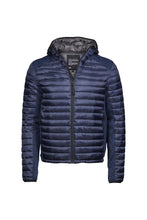 Load image into Gallery viewer, Tee Jays Mens Crossover Hooded Padded Outdoor Jacket (Navy/Navy Melange)
