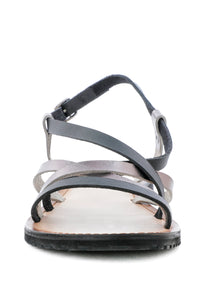June Black Strappy Flat Leather Sandals