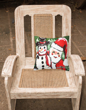 Load image into Gallery viewer, 14 in x 14 in Outdoor Throw PillowFriends Snowman and Santa Claus Fabric Decorative Pillow