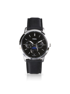 Neutra FS5904 Elegant Japanese Movement Fashionable Moonphase Multifunction Black Eco Leather Watch
