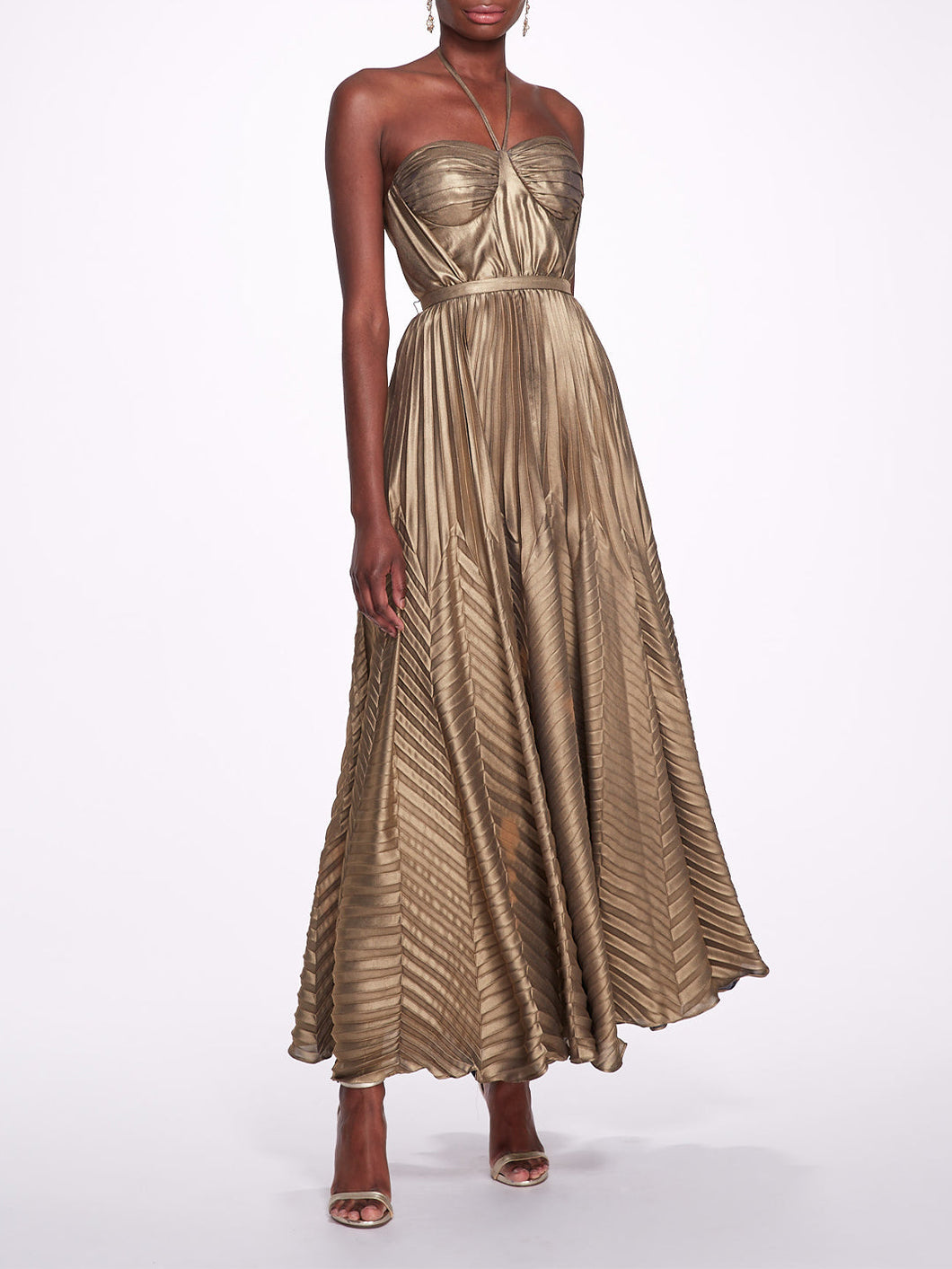 Halter Georgette Tea-Length Gown - Gold