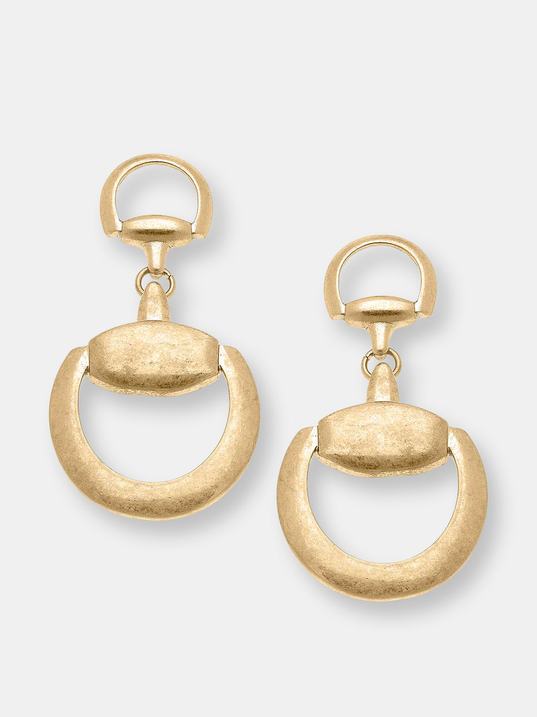 Laurel Horsebit Statement Earrings in Worn Gold