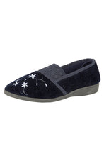 Load image into Gallery viewer, Womens/Ladies Joanna Embroidered Slippers (Navy)