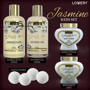 Lovery Premium Bath & Body Gift Basket - Jasmine Scent - Home Spa & Makeup Set - 30pc