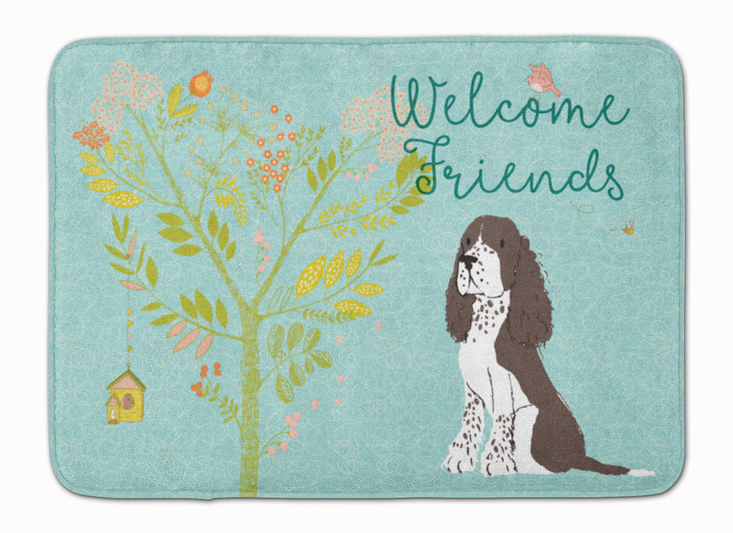 19 in x 27 in Welcome Friends Brown Springer Spaniel Machine Washable Memory Foam Mat