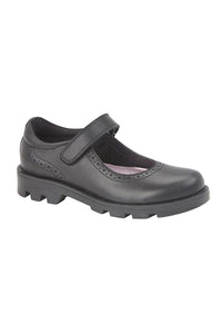 Roamers Girls Leather Touch Fastening Bar Shoe (Black)