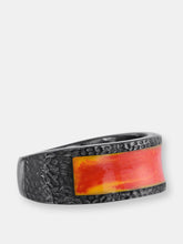 Load image into Gallery viewer, Mista Lava Black Rhodium Plated Sterling Silver Textured Red Orange Enamel Band Ring