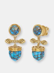 Golden Rays Turquoise Drop Earrings In 14K Yellow Gold Plated Sterling Silver