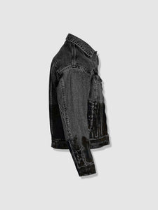 Shorter Washed Black Denim Jacket with Midnight Oil Foil