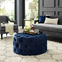 Load image into Gallery viewer, Alzbeta Linen Allover Tufted Round Cocktail Ottoman