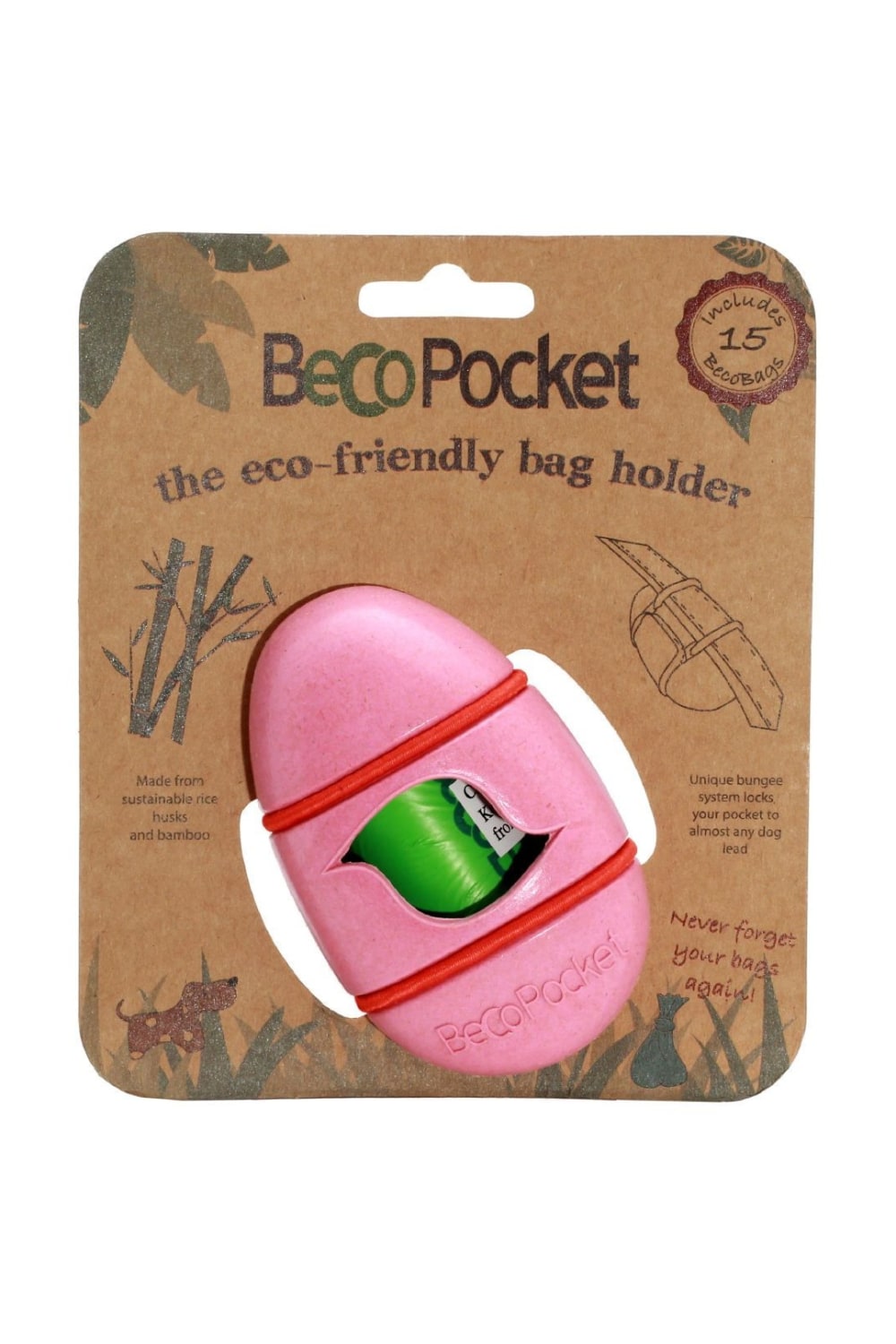 Beco Pets Plastic Dog Waste Bags Eco Holder (Pink) (15 bags)