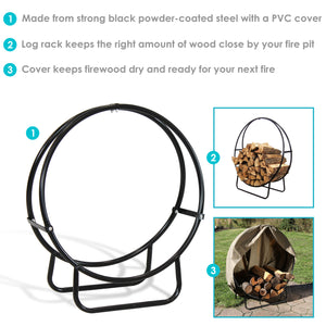 40in Steel Firewood Rack Log Holder with Khaki Weather-Resistant PVC Cover