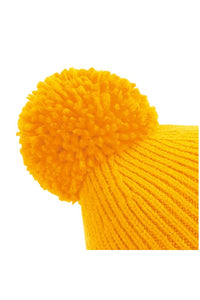 Unisex Engineered Knit Ribbed Pom Pom Beanie - Sun Yellow