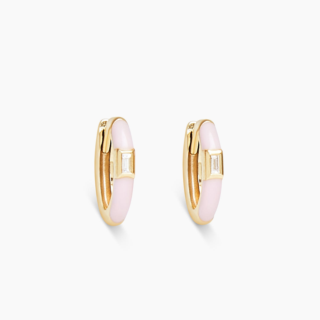 Enamel Diamond Huggie Earrings