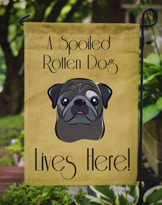 Black Pug Spoiled Dog Lives Here Garden Flag 2-Sided 2-Ply