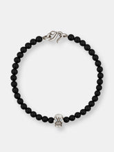 Load image into Gallery viewer, Skull Bracelet in Sterling Silver with Diamond Eyes, Black Onyx and Snake Clasp