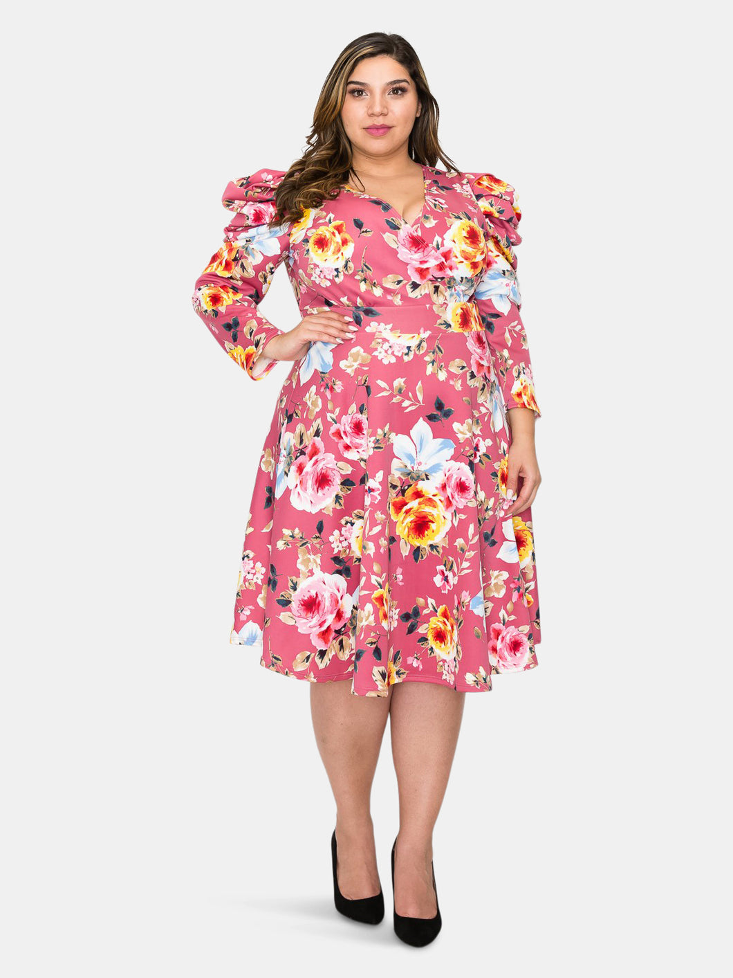 Floral Statement Sleeve Flare Dress