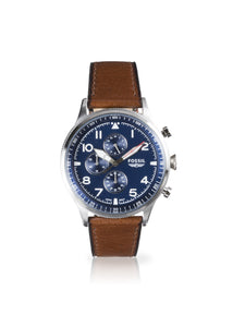 FS5832 Elegant Japanese Movement Fashionable Retro Pilot Chronograph Brown Eco Leather Watch