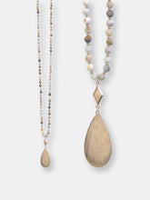 Load image into Gallery viewer, Amazonite Beaded Necklace with Metal Teardrop Pendant