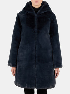 Women's Violet Long Reversible Faux Fur Hooded Coat