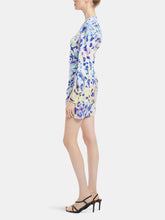 Load image into Gallery viewer, Blue Multicolored Balloon Sleeve Mini Dress