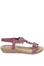 Load image into Gallery viewer, Womens/Ladies Magnolia Elastic T-Bar Leather Sandal - Plum