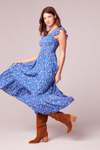 Sonia Blue Floral Smocked Maxi Dress