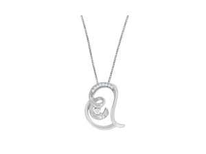 10K White Gold Diamond Accented Espira Open Spiral Twist Heart 'Rings of Love' 18" Pendant Necklace