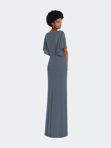 Faux Wrap Split Sleeve Maxi Dress With Cascade Skirt