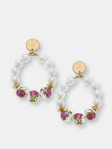 Taley Porcelain Rose & Pearl Teardrop Earrings in Ivory