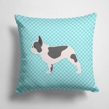 Load image into Gallery viewer, 14 in x 14 in Outdoor Throw PillowFrench Bulldog Checkerboard Blue Fabric Decorative Pillow