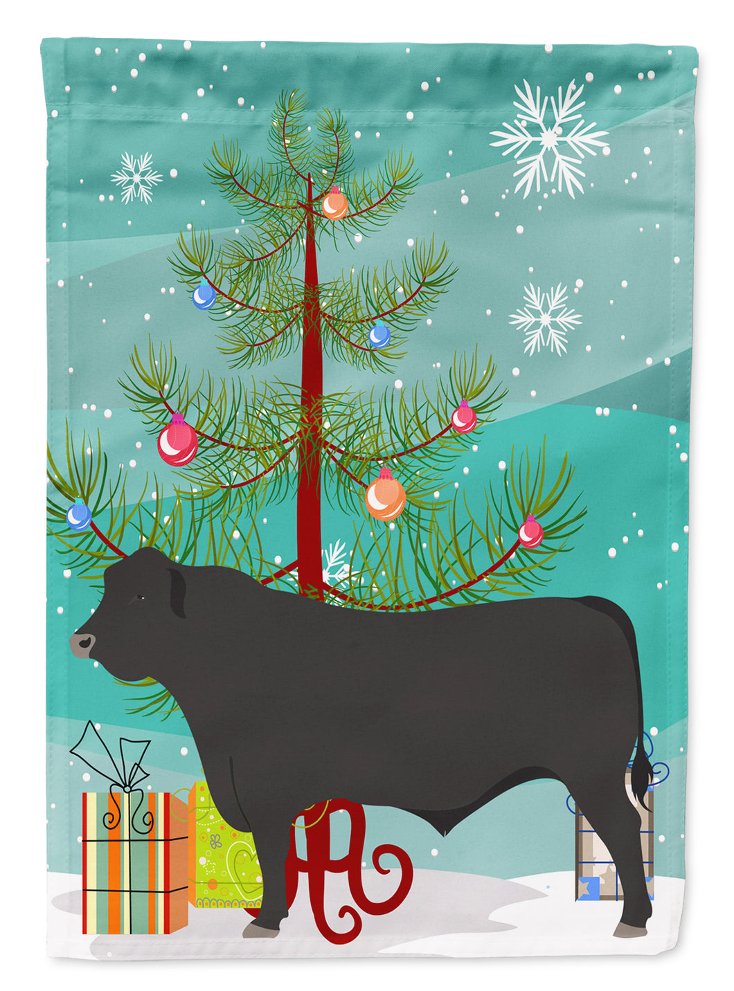 28 x 40 in. Polyester Black Angus Cow Christmas Flag Canvas House Size 2-Sided Heavyweight