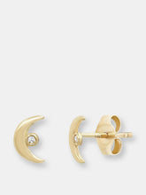 Load image into Gallery viewer, &quot;Celestial&quot; 14K Gold Tiny Moon Diamond Stud Earrings With Diamonds