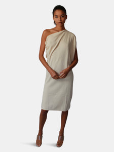 Cotton Knit Drape Dress in Ivory