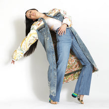 Load image into Gallery viewer, Silk and Denim Embellished Long Denim Jacket