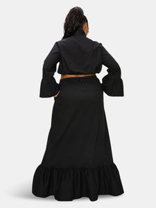 Poplin Bell Sleeve Top and Maxi Skirt Set