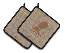Load image into Gallery viewer, Octopus Burlap and Brown BB1098 Pair of Pot Holders