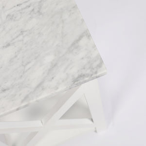 Agatha 15" Square Italian Carrara White Marble Side Table With white Color Solid Wood Legs