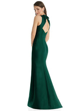 Load image into Gallery viewer, Jewel Neck Bowed Open-Back Trumpet Dress with Front Slit - D824