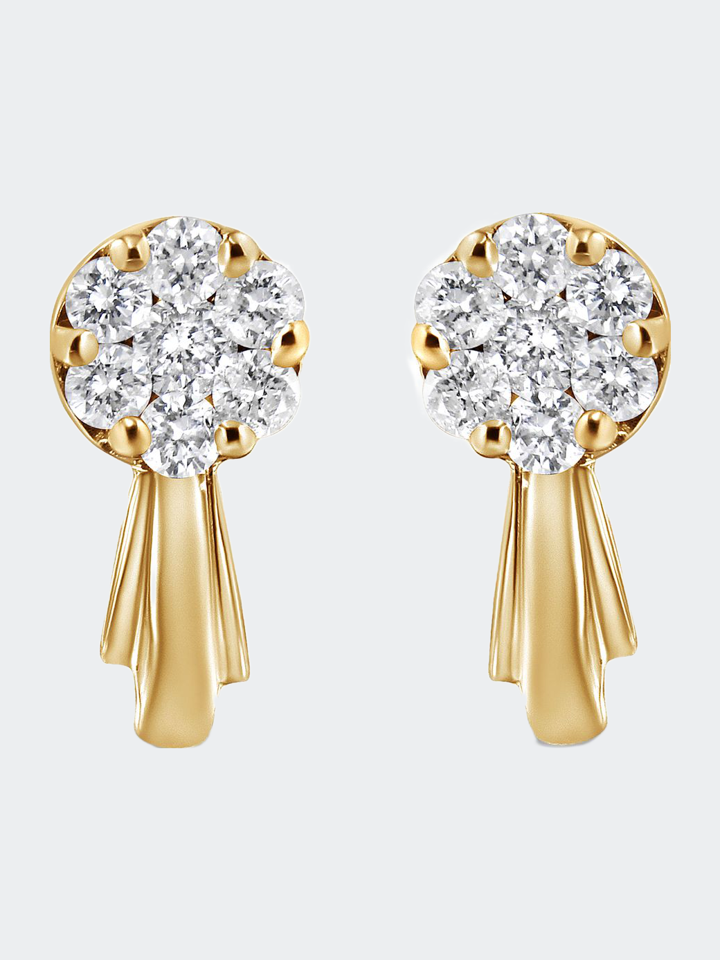 14K Yellow Gold 3/4 Cttw Diamond Floral Cluster Drop and Dangle Stud Earrings