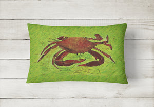 12 in x 16 in  Outdoor Throw Pillow Crab on Green Canvas Fabric Decorative Pillow