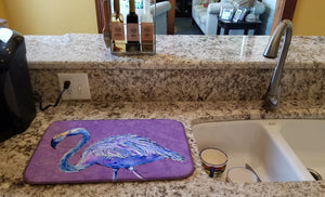 14 in x 21 in Flamingo on Purple Dish Drying Mat