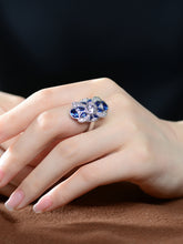 Load image into Gallery viewer, Sterling Silver Sapphire Cubic Zirconia Floral Cocktail Ring