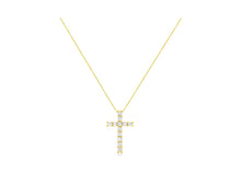 Load image into Gallery viewer, 10K Yellow Gold 1.0 Cttw Shared Prong Set Round Brilliant Cut Diamond Cross 18&quot; Pendant Necklace