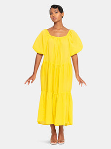 Rosemary Dotted Cotton Dress In Sunflower Yellow