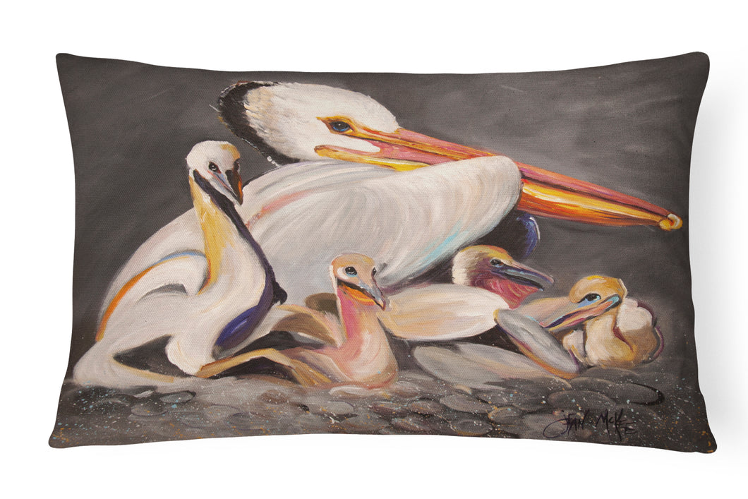 12 in x 16 in  Outdoor Throw Pillow White Pelicans Canvas Fabric Decorative Pillow